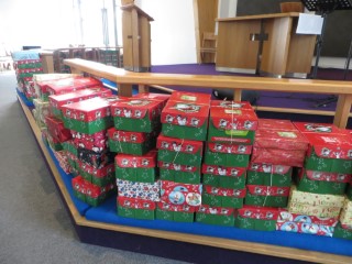 shoeboxes in church